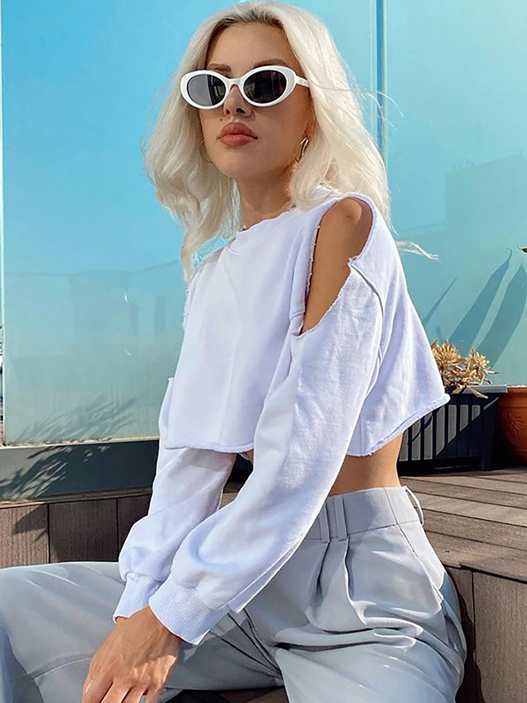 StyleCast Cold-Shoulder Boxy Crop Casual Top