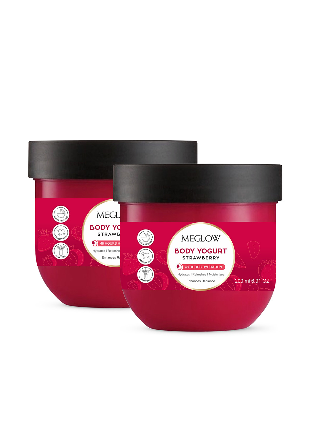 MEGLOW Set Of 2 Strawberry Yogurt 48Hrs Hydrating & Moisturizing Body Cream - 200 ml Each