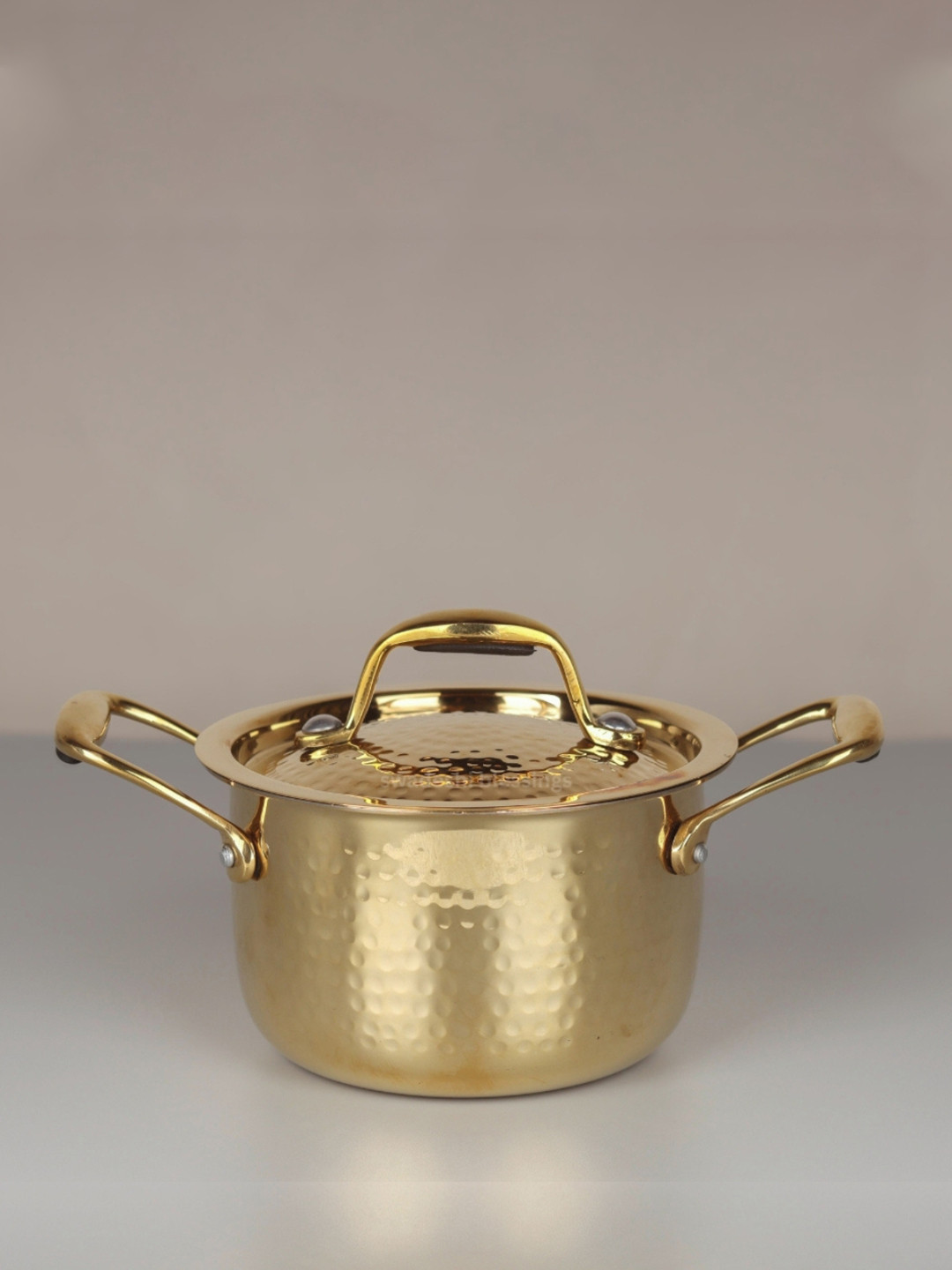 Swadeshi Blessings Gold Toned Brass Pot for cooking with Lid 1L