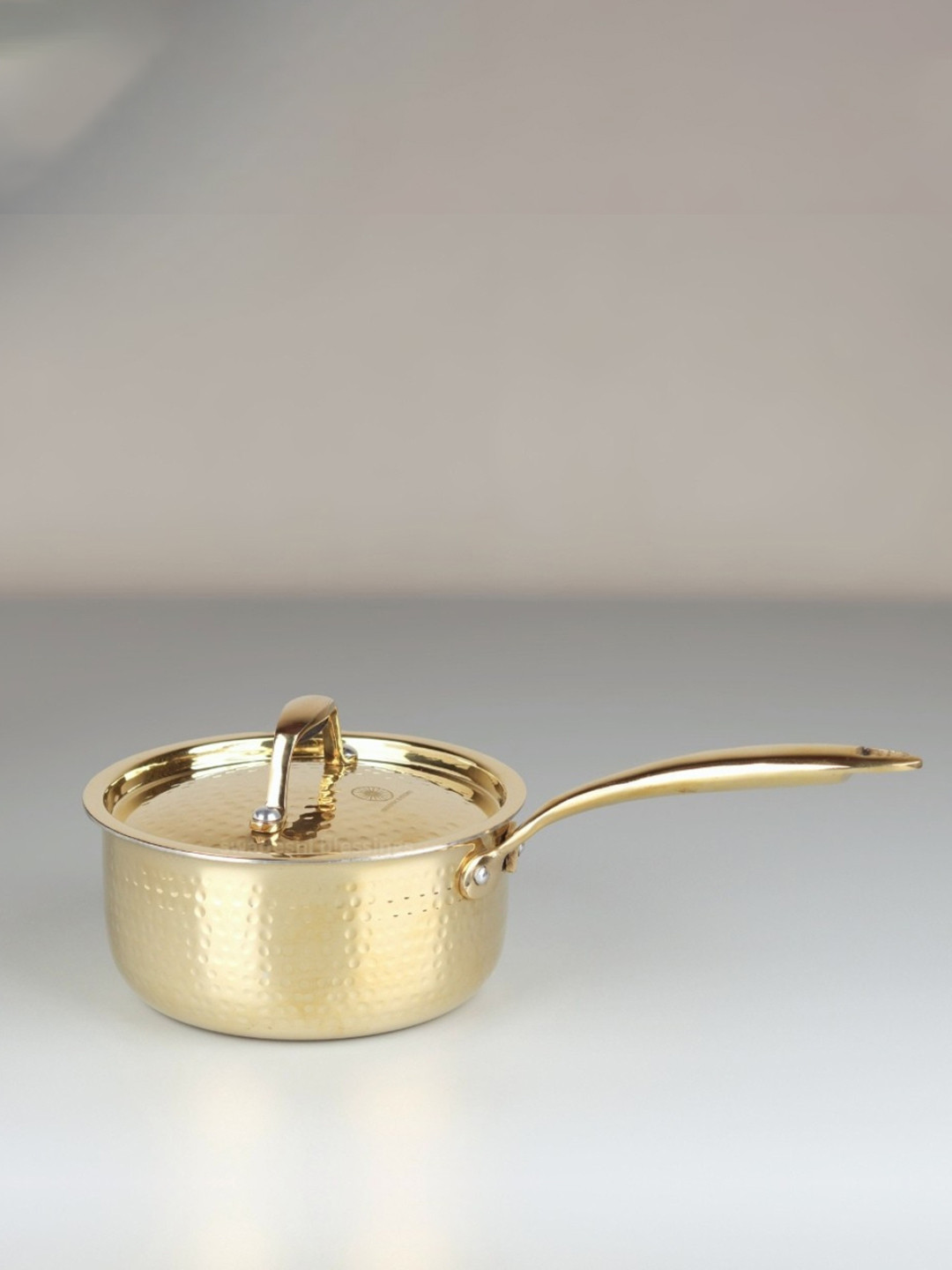 Swadeshi Blessings Golden Brass Sauce Pan with Lid 1.5L