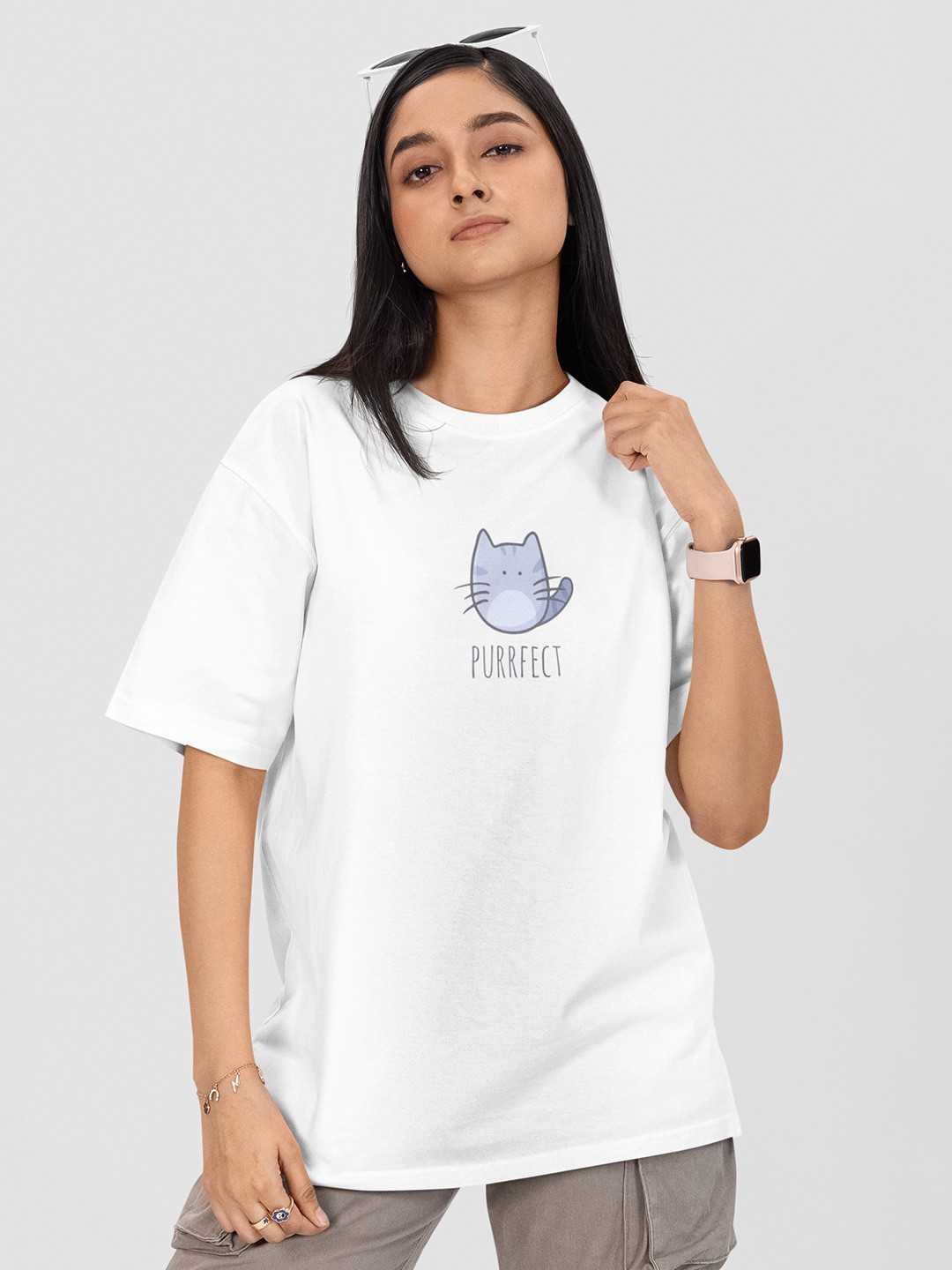 TheBTclub PERFECT_OST_XXS Women Activchill Printed Round Neck Cotton Oversized T-shirt