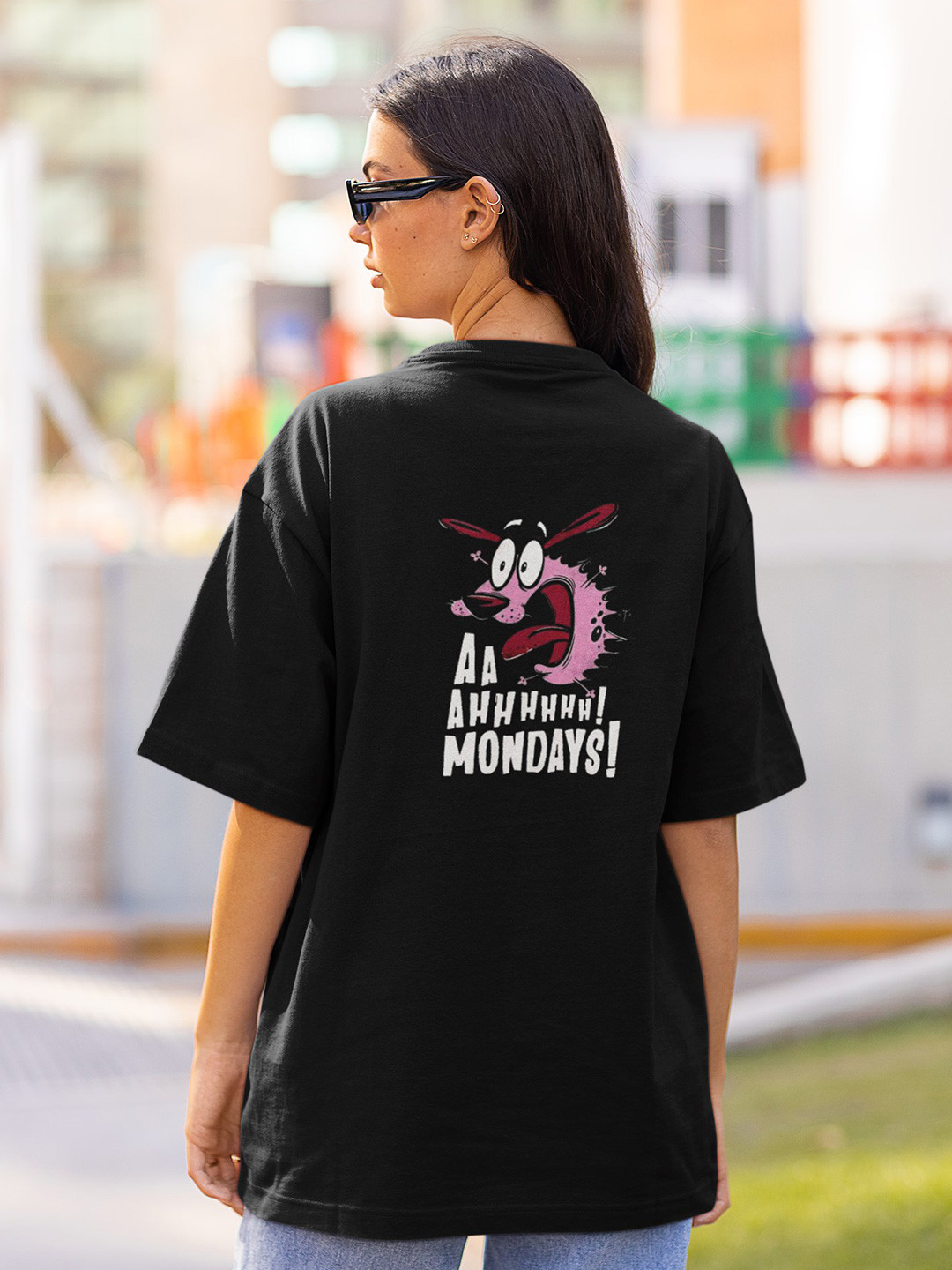 TheBTclub Cowardly Dog Graphic Printed Activchill Pure Cotton Oversized Fit T-shirt