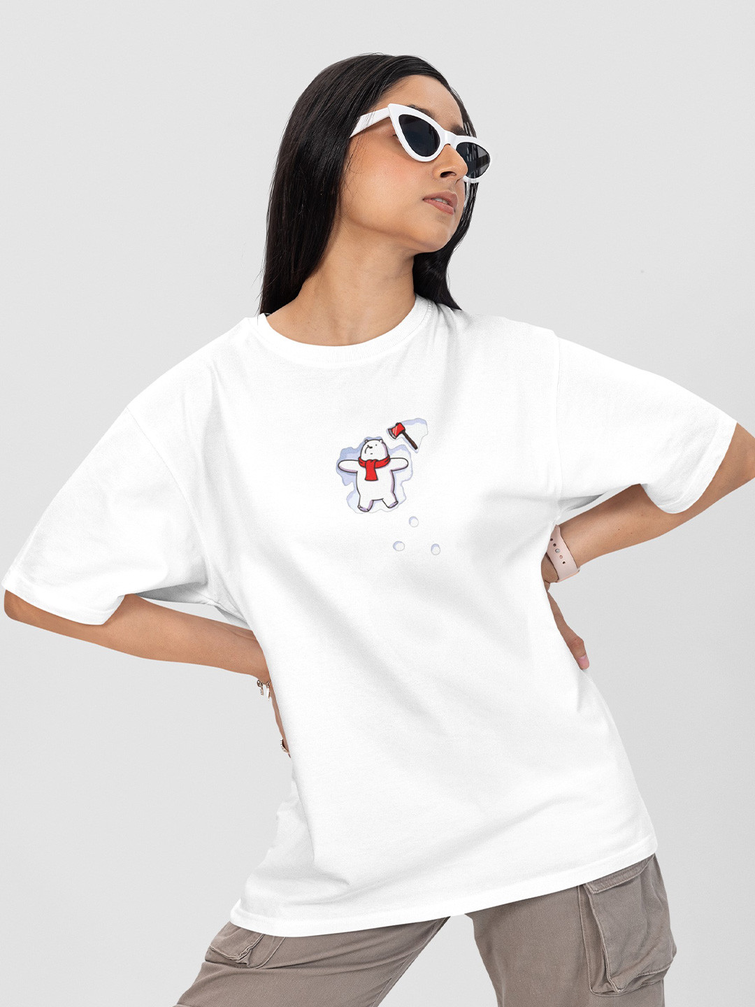 TheBTclub Women Frosty Man Ost Activchill Printed Round Neck Cotton Oversized T-shirt