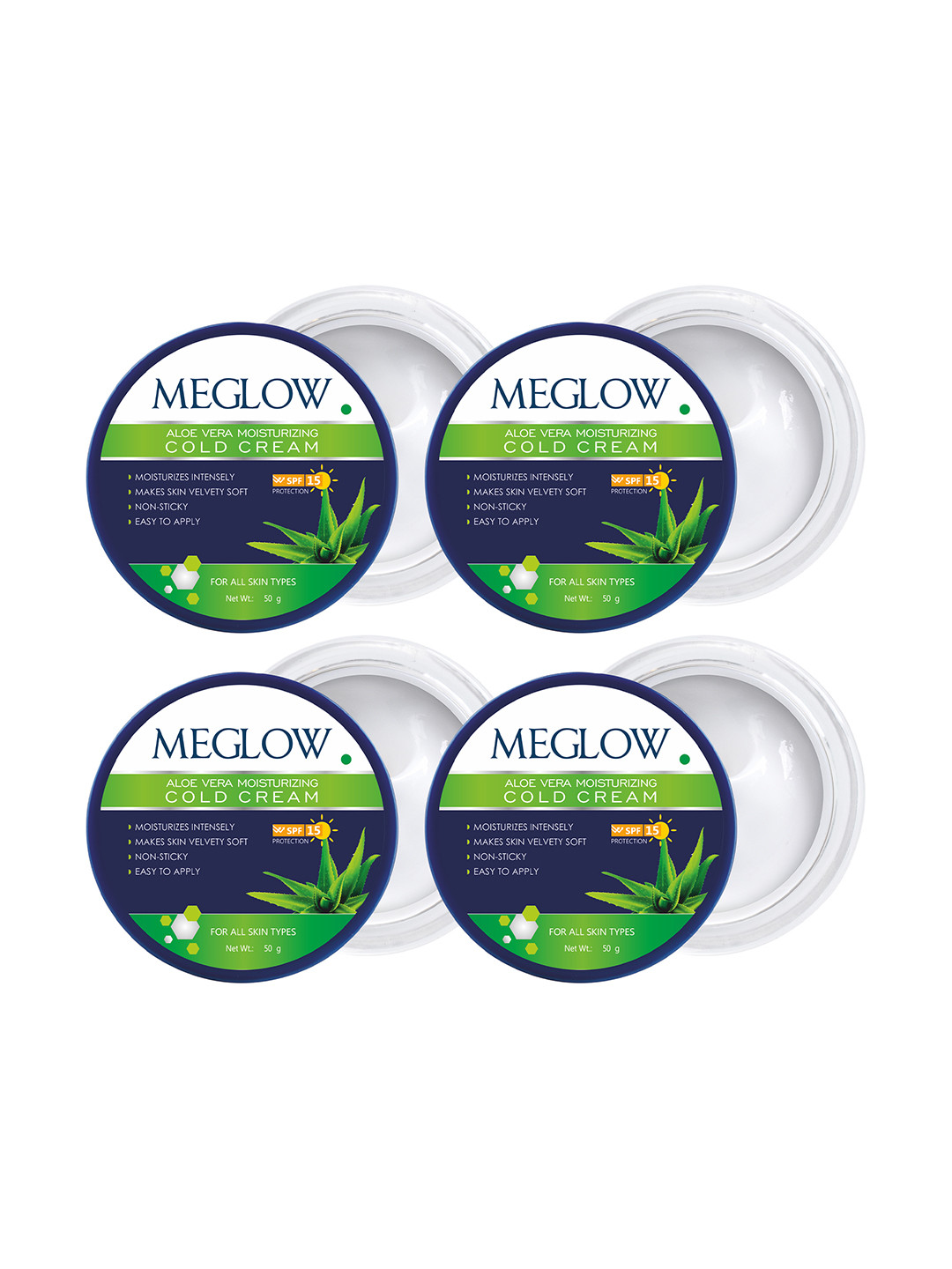 MEGLOW Set Of 4 Aloe Vera With Cucumber Extracts Moisturizing Cold Cream - 50 g Each
