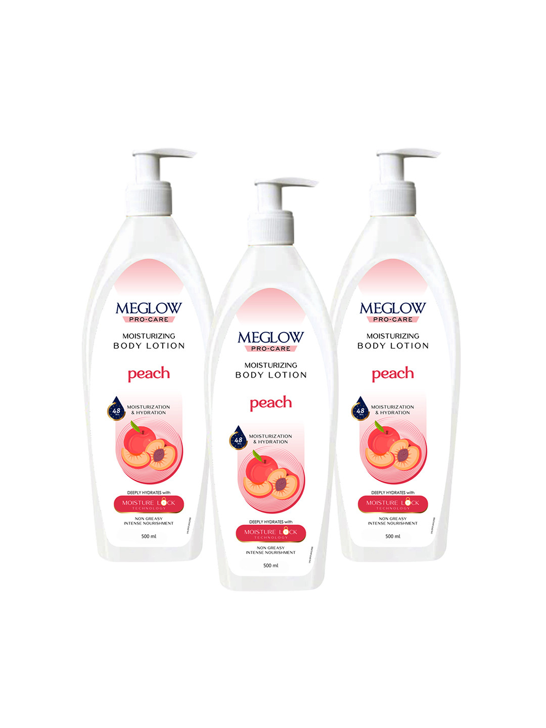 Meglow Set of 3 Pro - Care Moisturizing Body Lotion Peach - 500ml Each