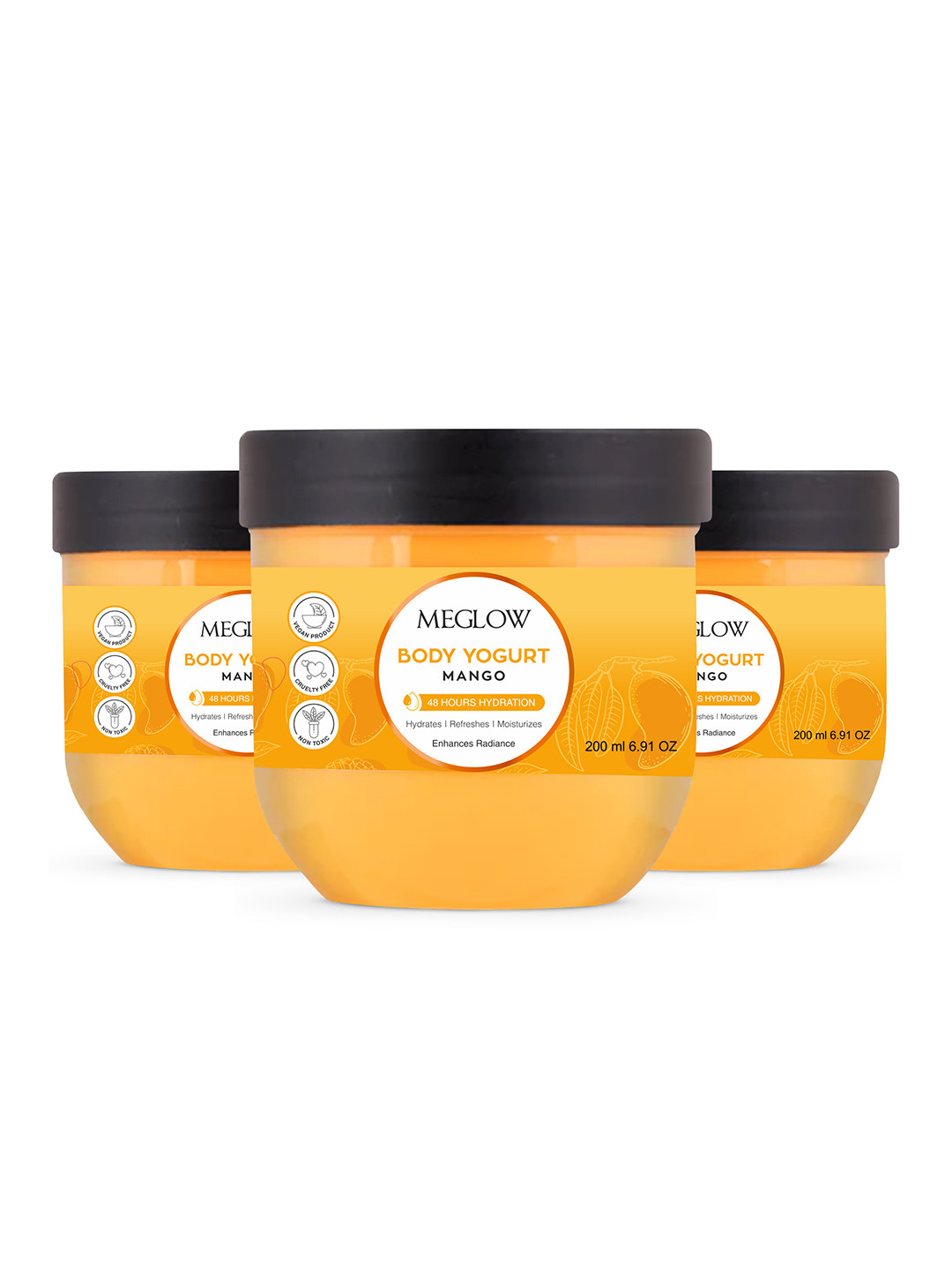 MEGLOW Set Of 3 Mango Yogurt 48Hrs Hydrating & Moisturizing Body Cream - 200 ml Each