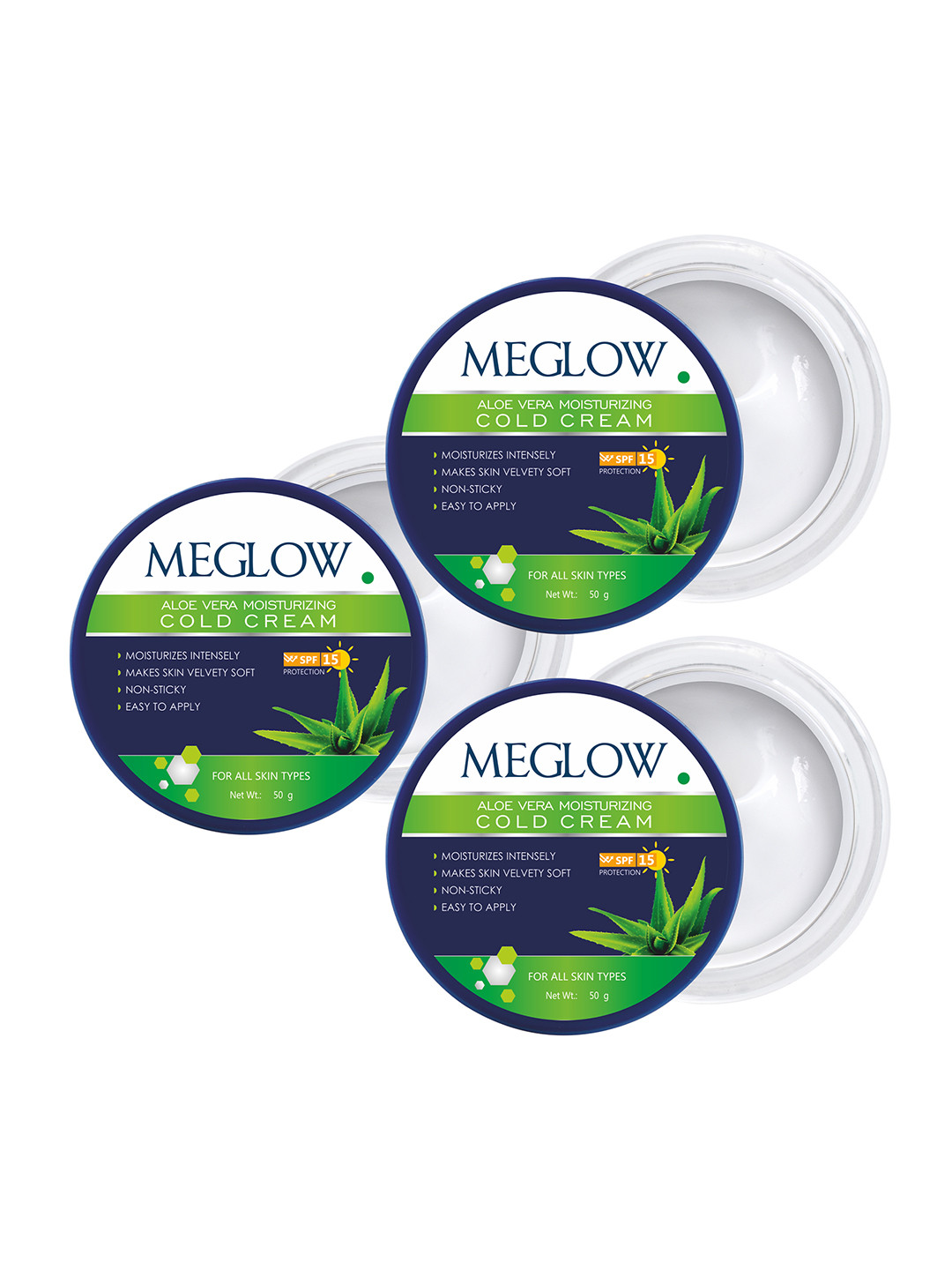 MEGLOW Set Of 3 Aloe Vera With Cucumber Extracts Moisturizing Cold Cream - 50 g Each