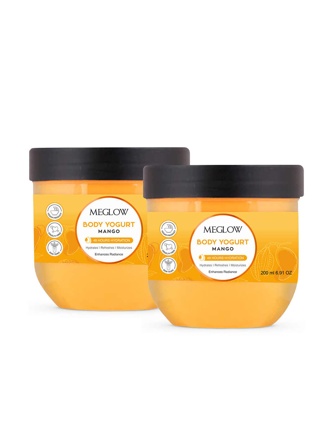 MEGLOW Set Of 2 Mango Yogurt 48Hrs Hydrating & Moisturizing Body Cream - 200 ml Each