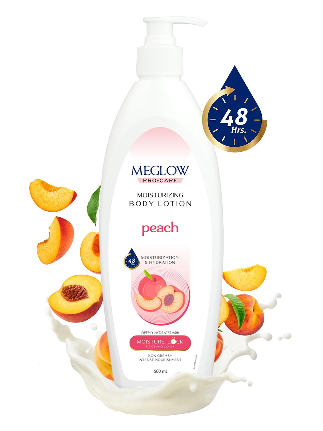 MEGLOW Peach 48Hrs Hydrating & Moisturizing Body Lotion - 500 ml