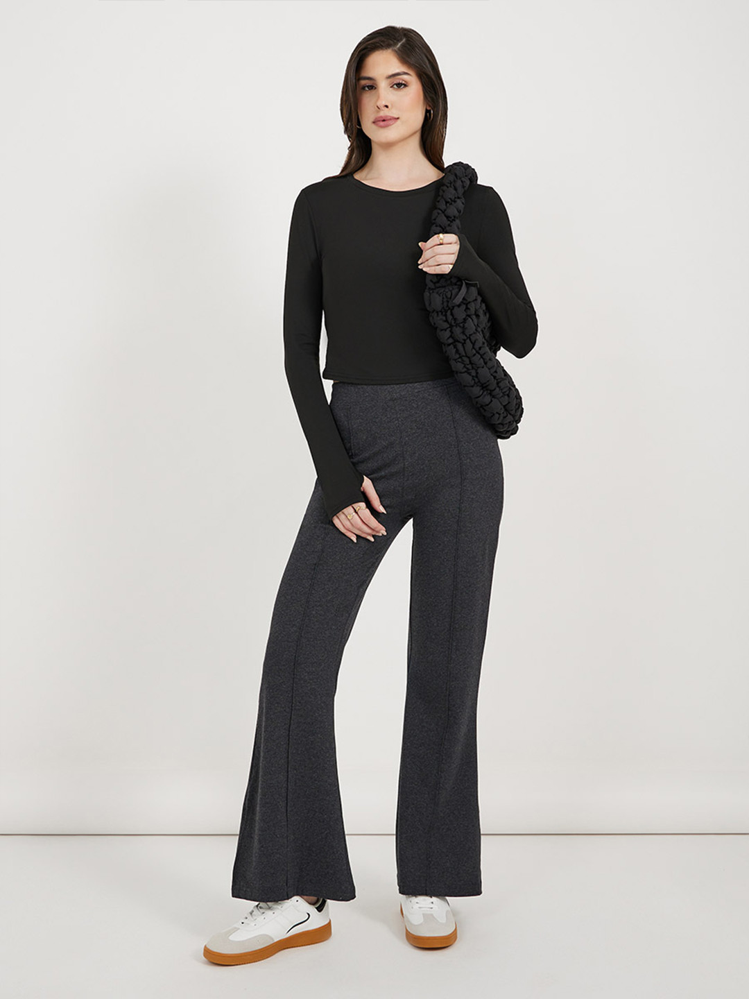 Styli Women Solid Fit and Flare Leggings with Slit Hem