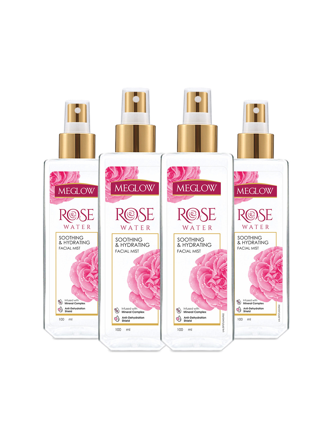 Meglow Set of 4 Pure Rose Water for Soothing & Hydrating - 100ml Each