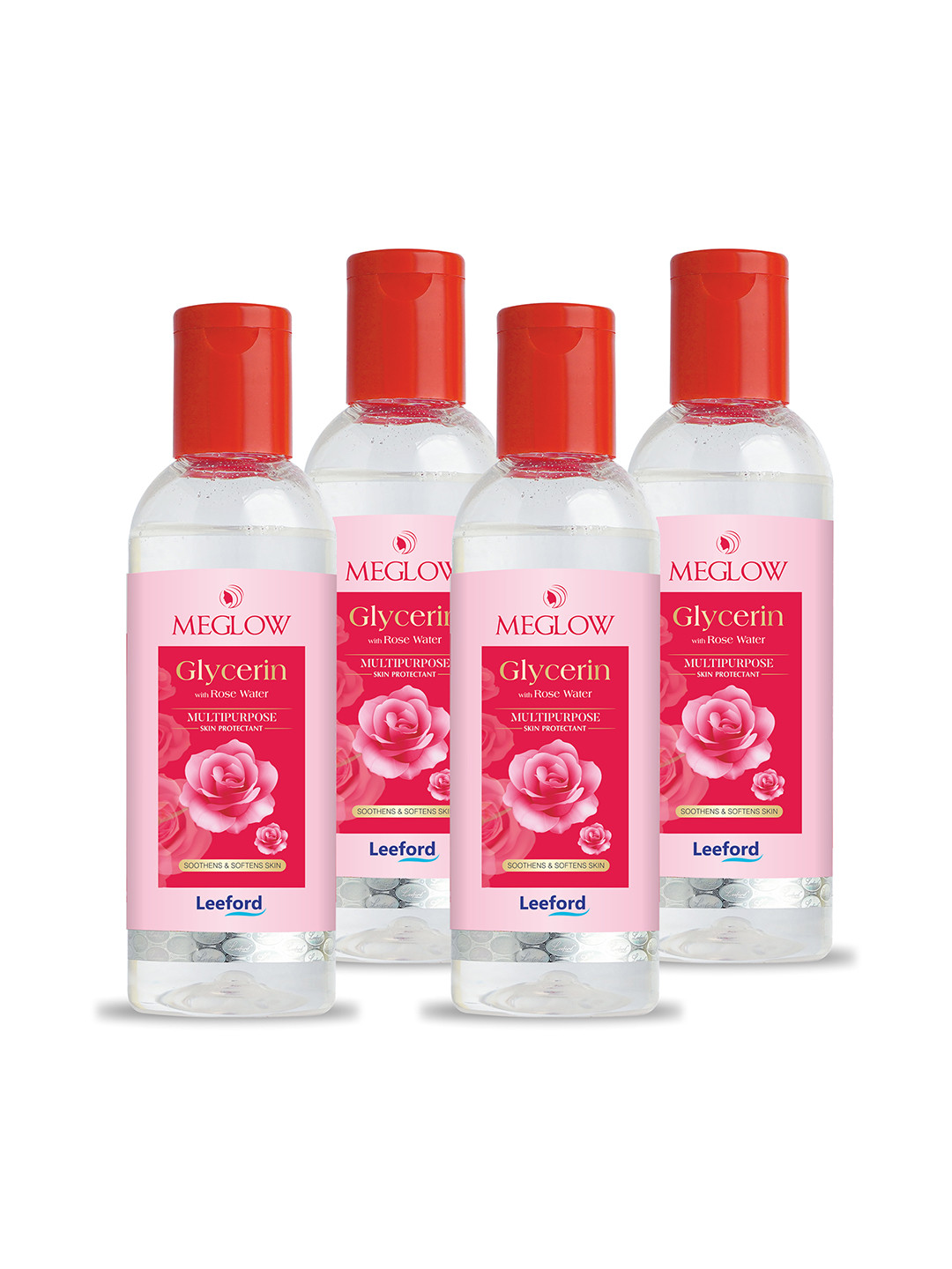 MEGLOW Set of 4 Rose Water Toner with Glycerin For Nourished Glowing Skin - 100ml Each