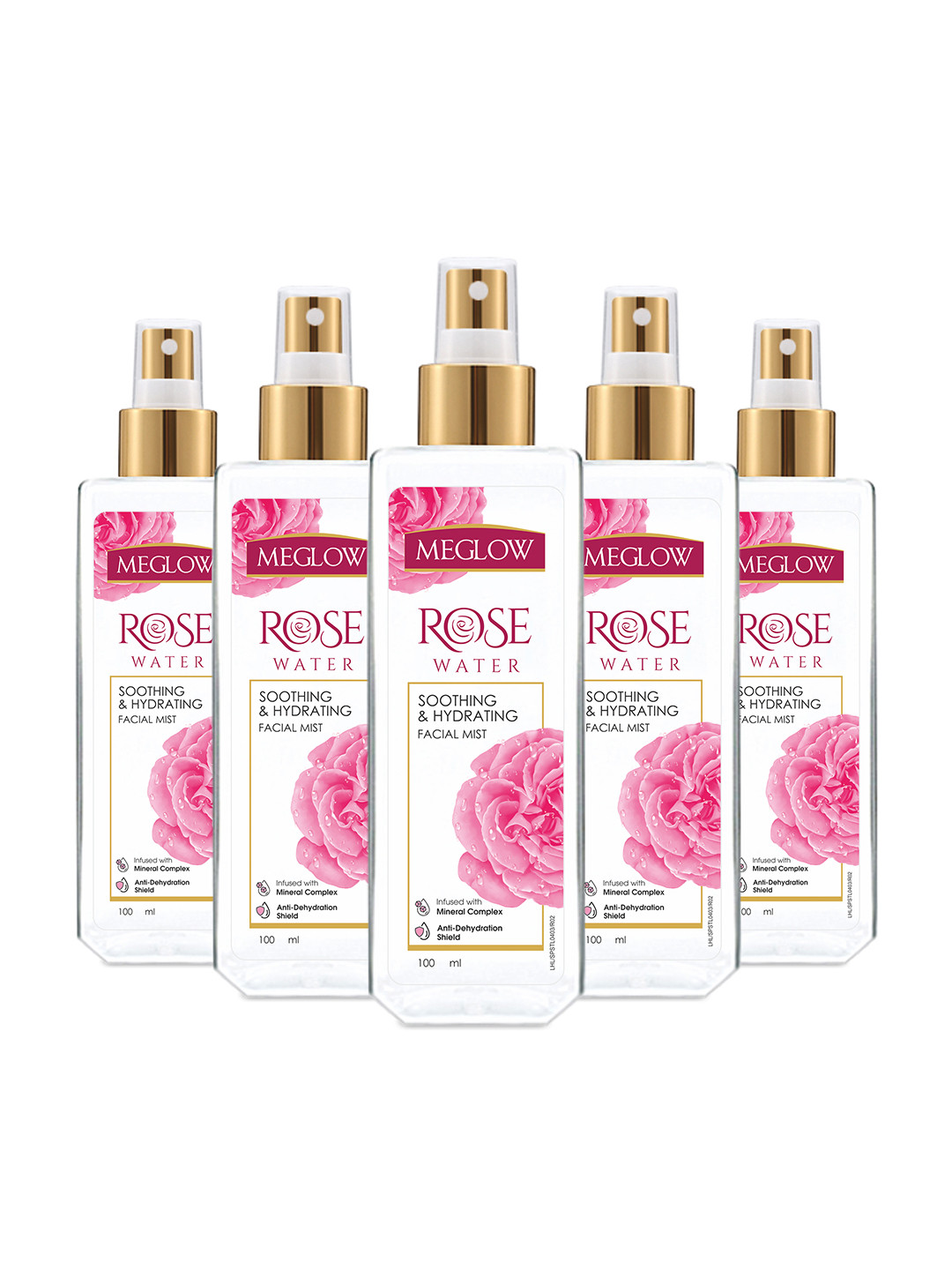 MEGLOW Set of 5 Pure Rose Water for Soothing & Hydrating - 100ml Each