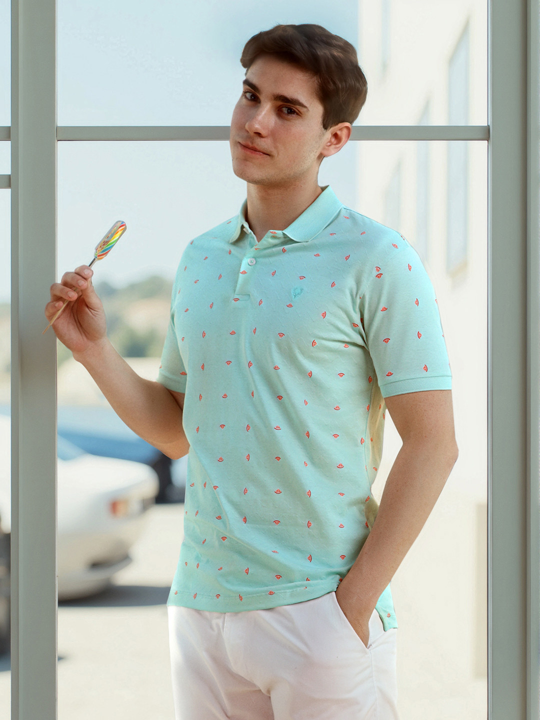 Allen Solly Men Conversational Printed Polo Collar Cotton T-shirt