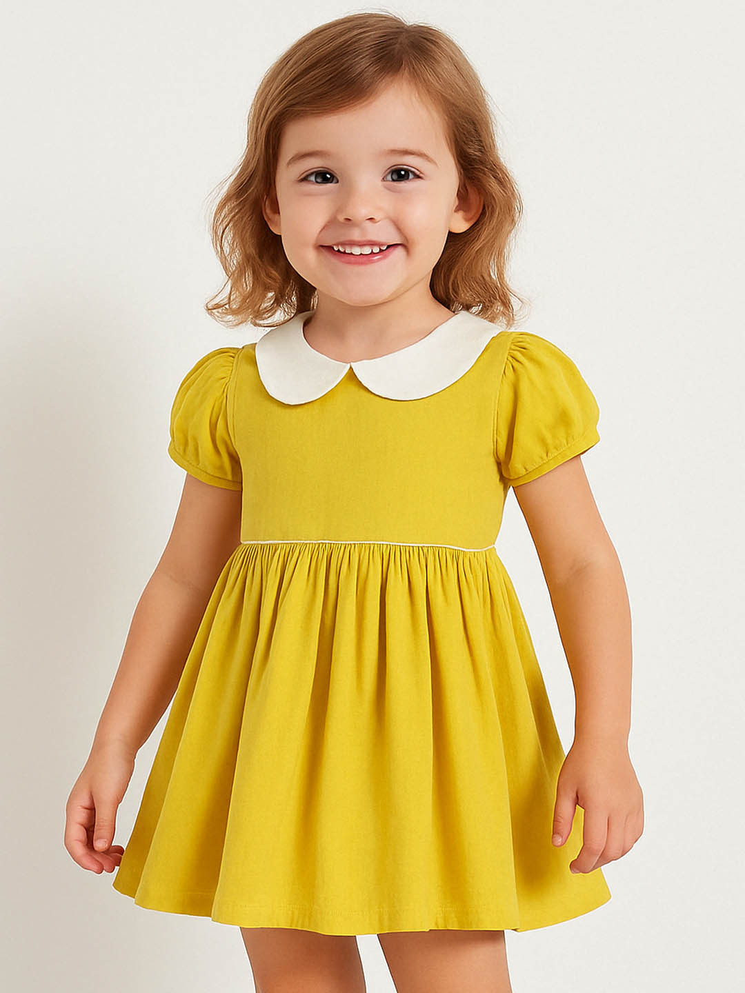 EARTHY TWEENS Girls Pure Cotton Slub Yellow Dress