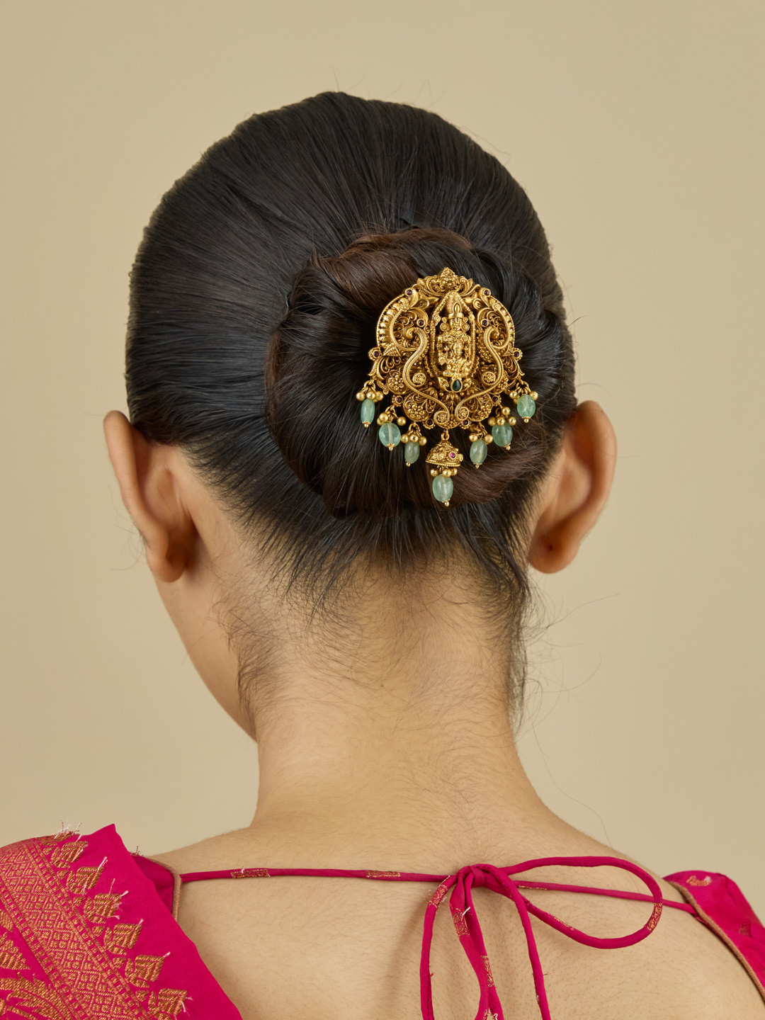 Kushal's Fashion Jewellery Women Ruby Green Gold Plated Ethnic Antique Hair Brooch