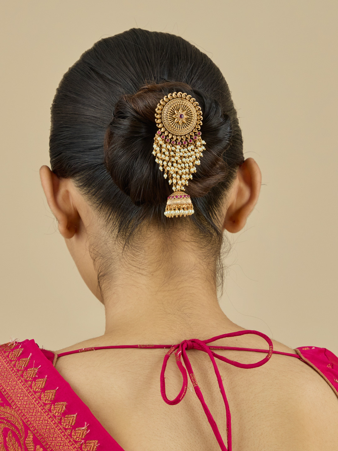 Kushal's Fashion Jewellery Women Ruby Gold-Plated Ethnic Antique Hair Brooch