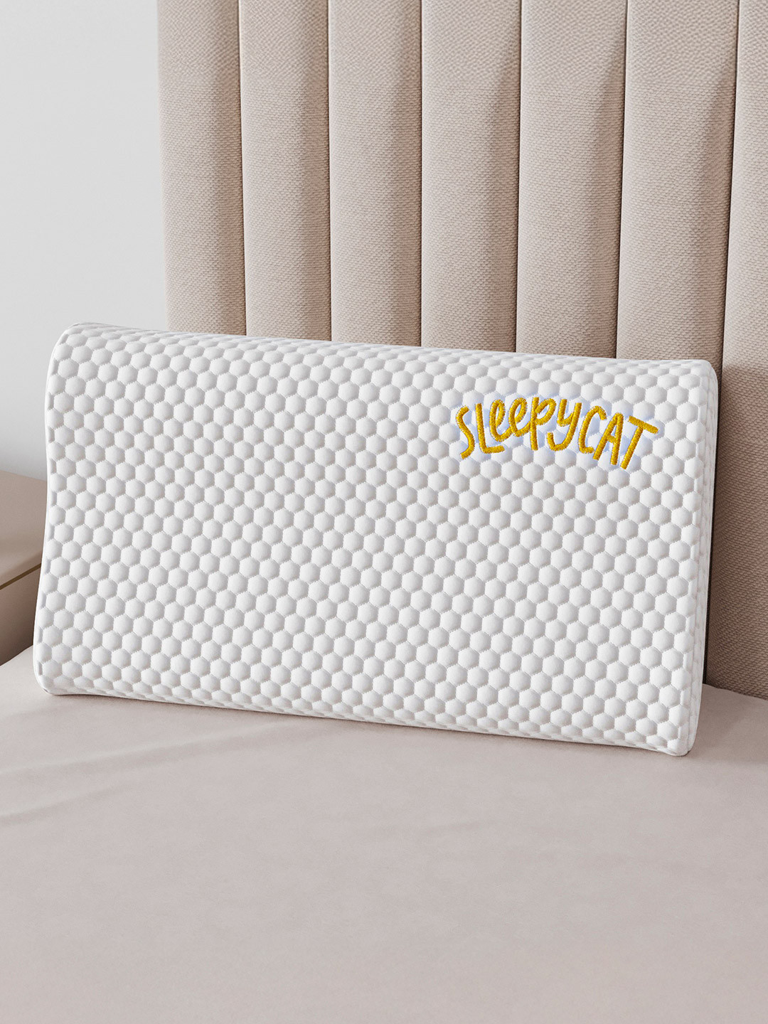 SleepyCat Orthopedic White Typography Cotton Adjustable Medium Memory Foam Orthopedic Pillow-3 x 40.6 x 66 cm