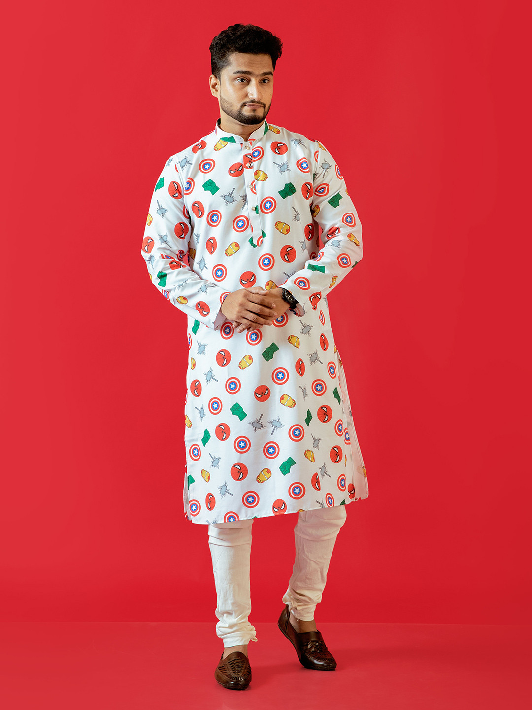 fABRIQ BY FFACE Marvel Printed Mandarin Collar Straight Kurta