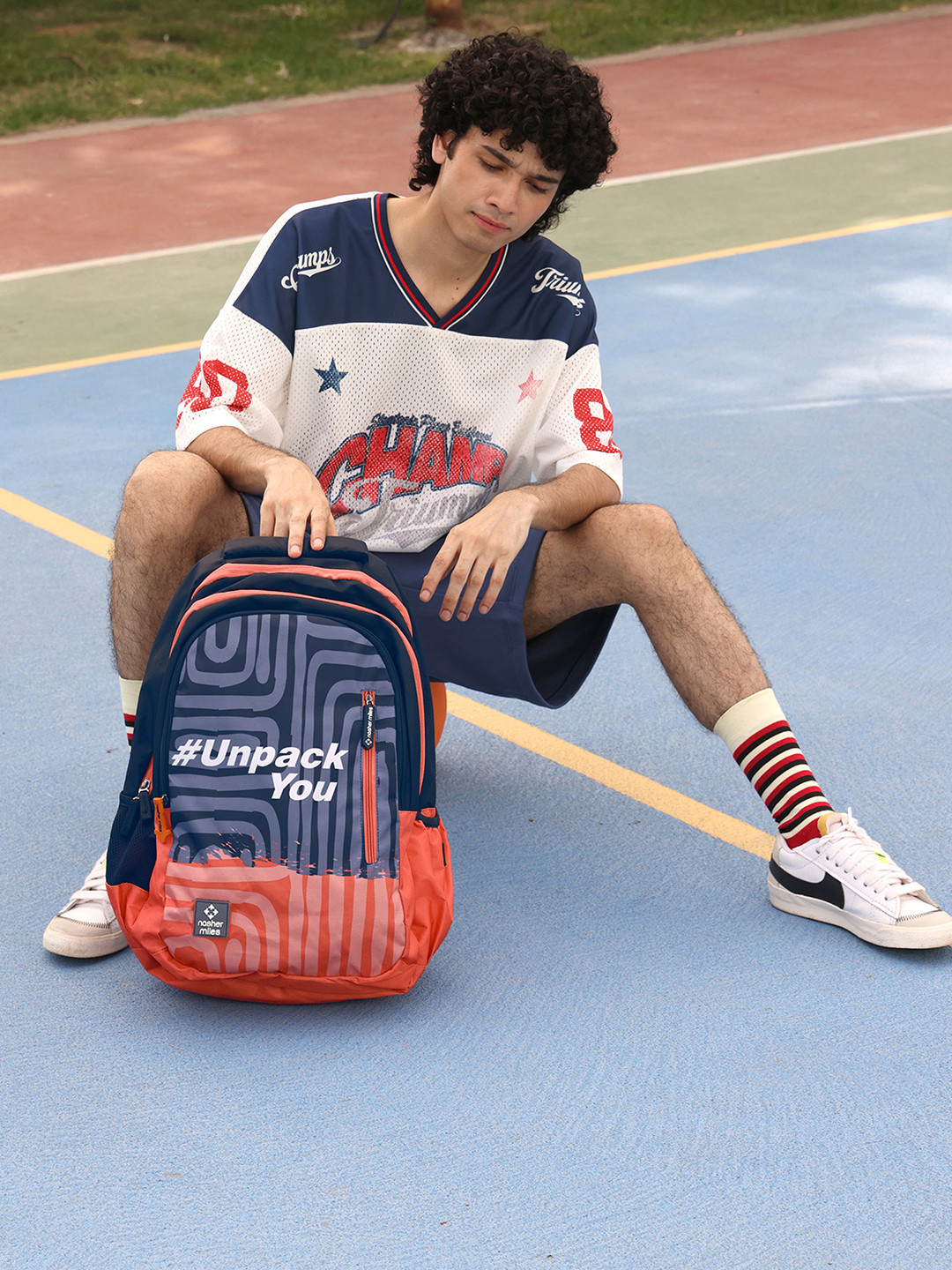 Nasher Miles Psychology Laptop Backpack 45 Liters Polyester with Raincover (Blue Orange)