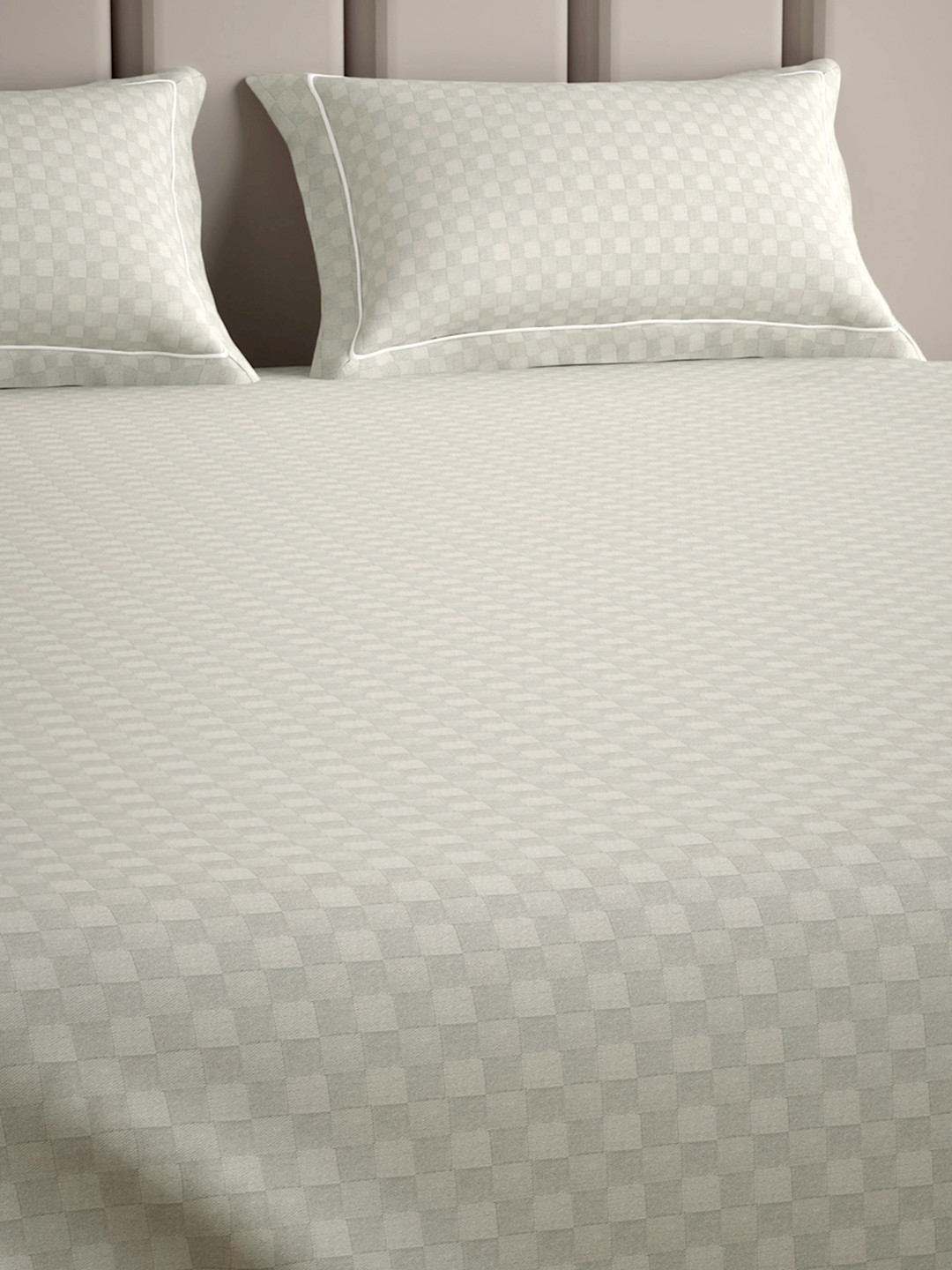 Mulberry Living Urban Grid Off White 2 Pieces Checked Pure Cotton Rectangle Pillow Covers