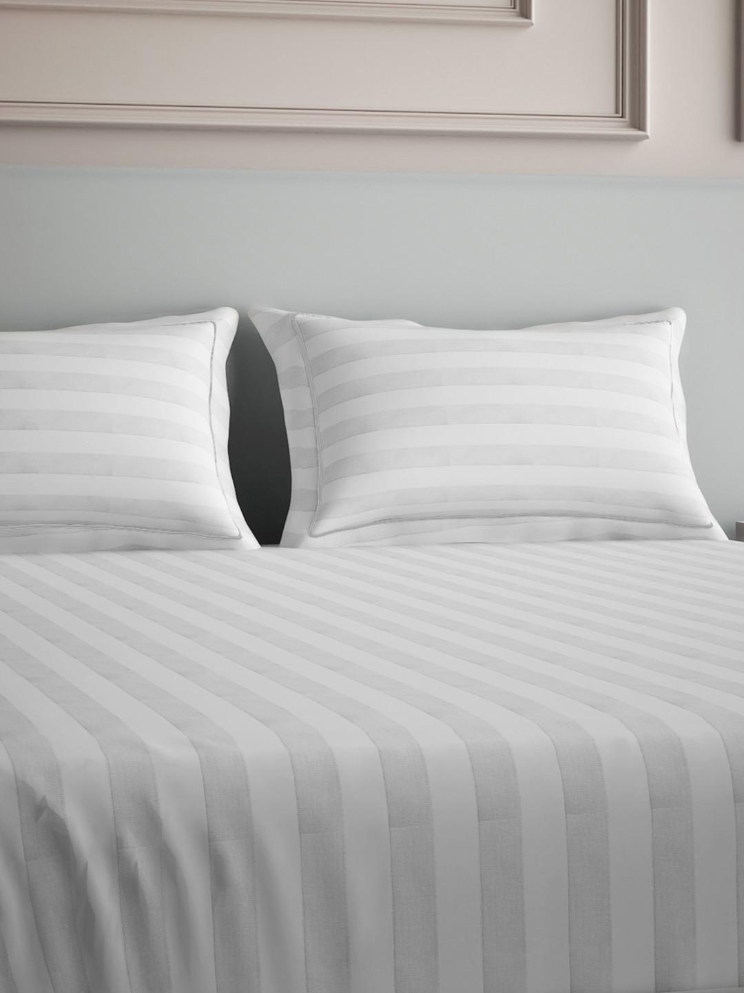 Mulberry Living Elysian Stripes White 2 Pieces Striped Pure Cotton Rectangle Pillow Covers