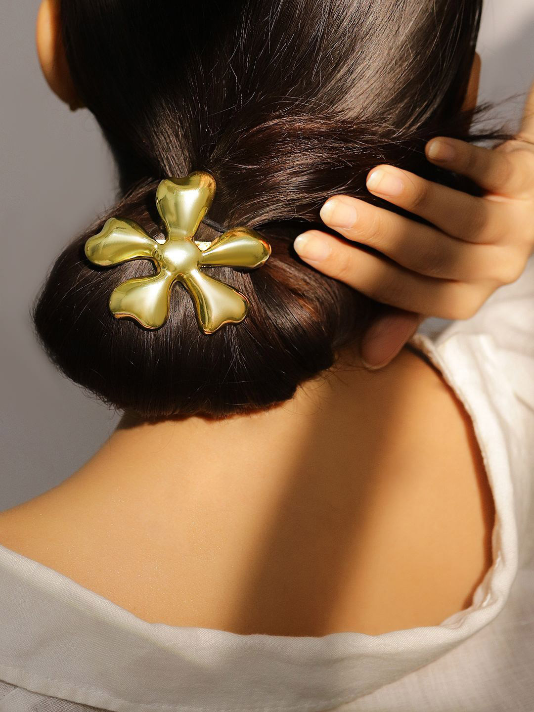 Rubans 18K Gold Plated Sculptural Floral Design Hair Clip - Statement Luxe Hair Accessory