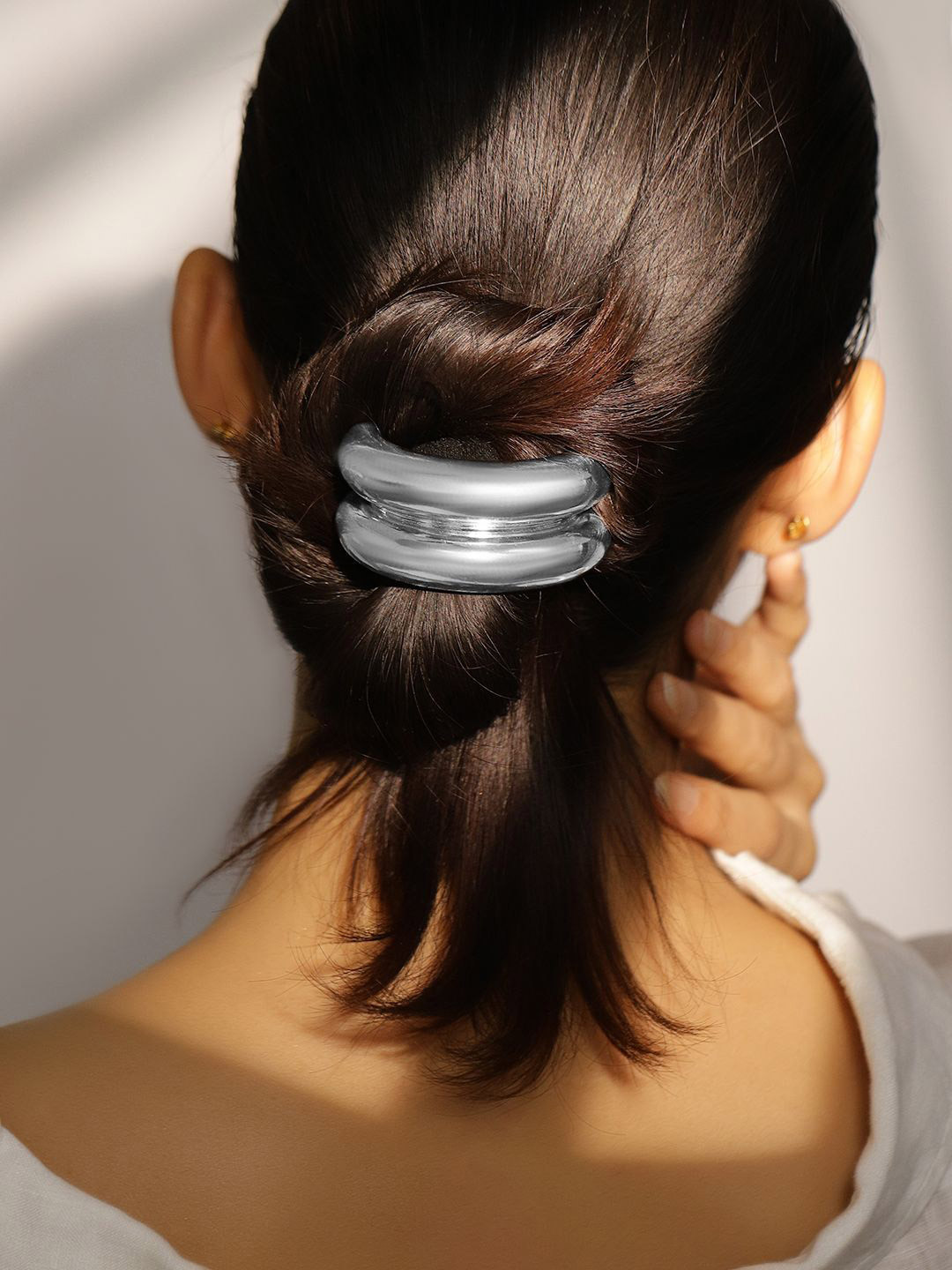 Rubans Rhodium Plated Chunky Dome Hair Tie - Luxe Statement Hair Accessory for Women