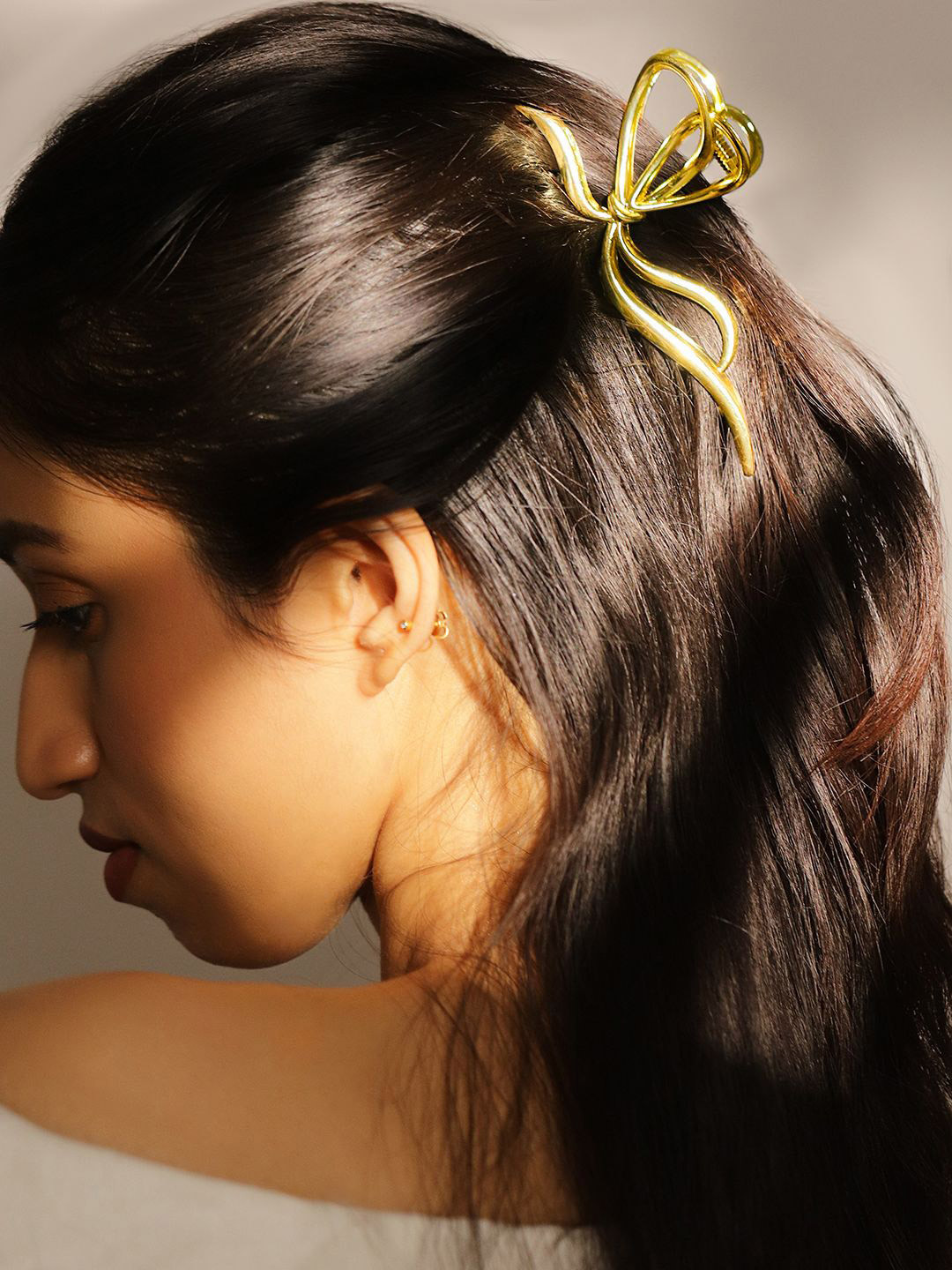 Rubans 18K Gold Plated Bow Design Hair Claw Clip - Statement Hair Accessory