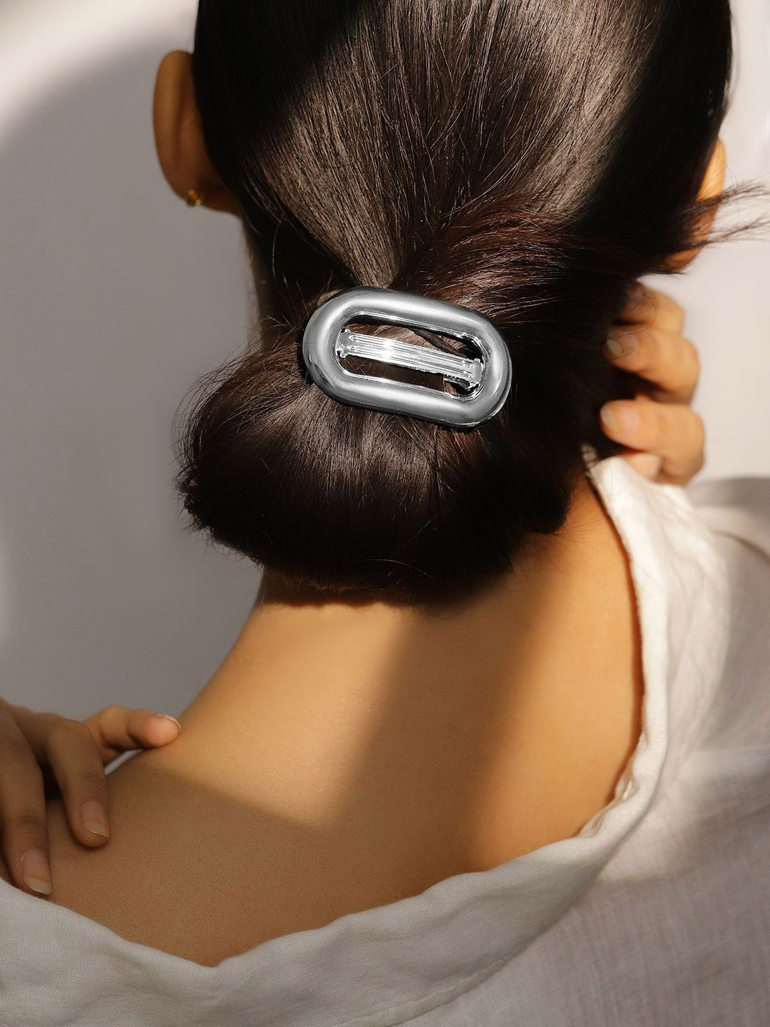 Rubans Rhodium-Plated Oval Design Hair Clip - Luxe Statement Hair Accessory for Women