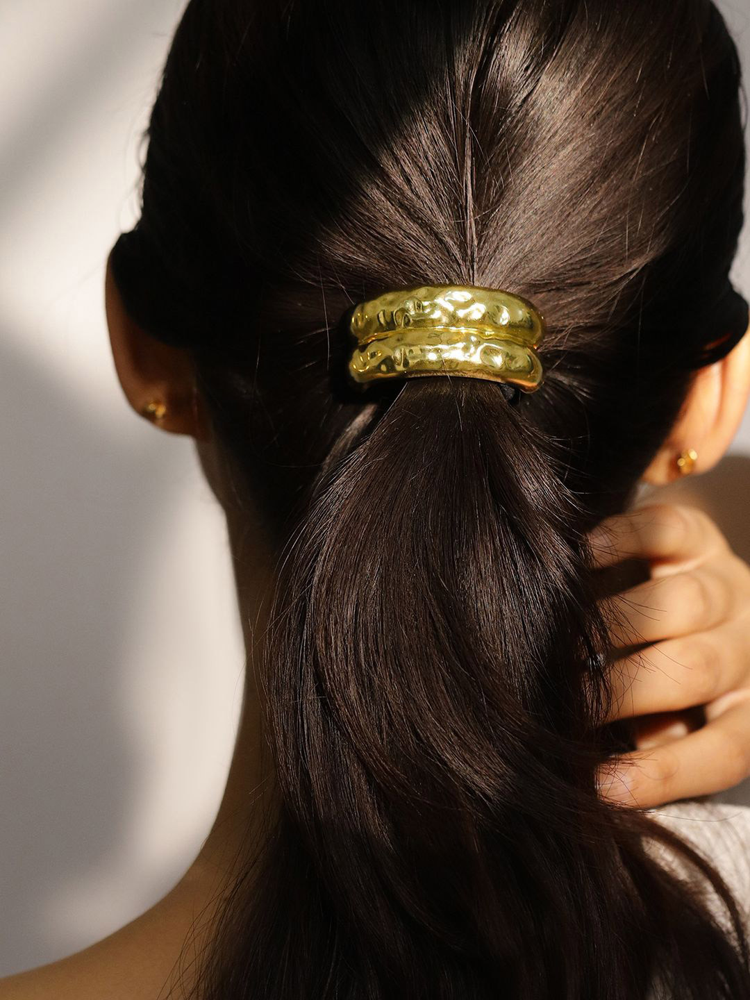 Rubans 18K Gold Plated Hammered Texture Hair Tie - Luxe Statement Hair Accessory for Women