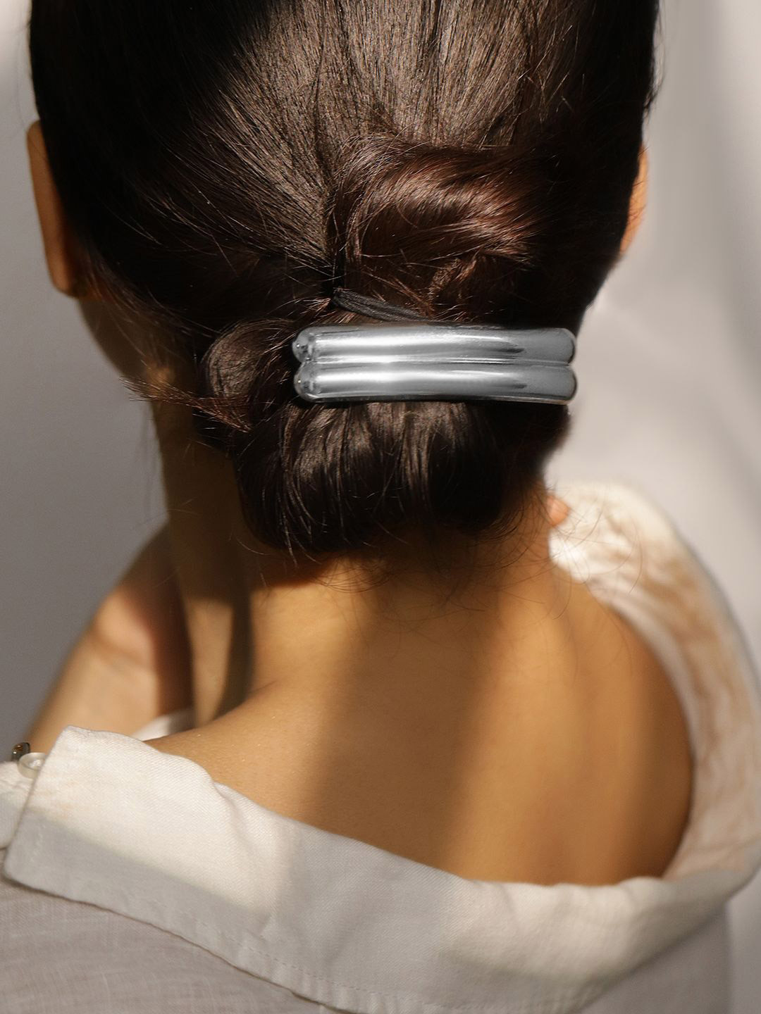 Rubans Rhodium Plated Sleek Double-Bar Design Hair Clip - Statement Luxe Hair Accessory