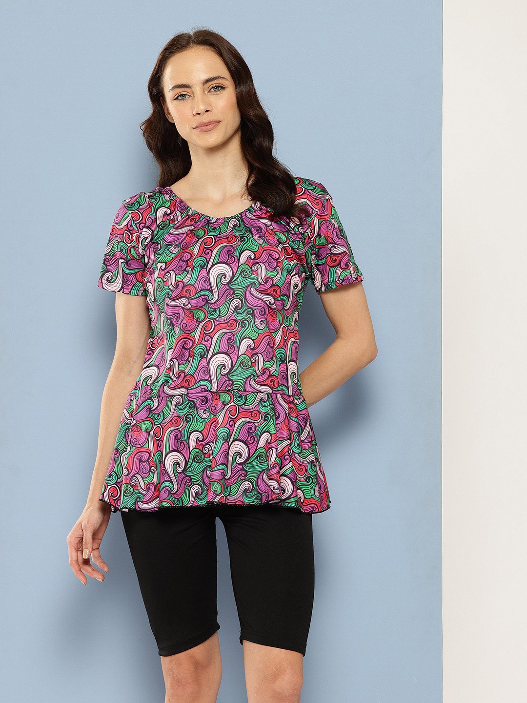 Aarika Abstract Printed Swimming Dress With Swim Goggles