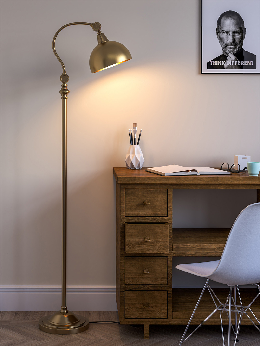 Divine Trends Gold-Toned Reading Adjustable Neck & Shade Spherical Floor Lamp