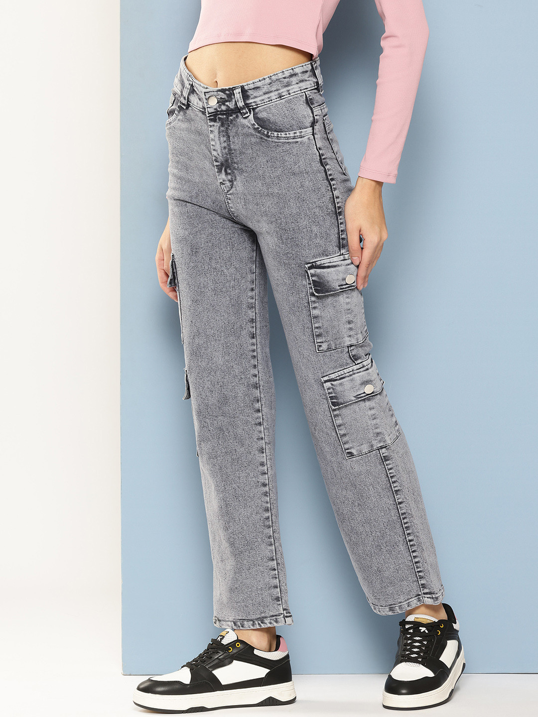 Aarika Women Acid Wash Cargo Jeans