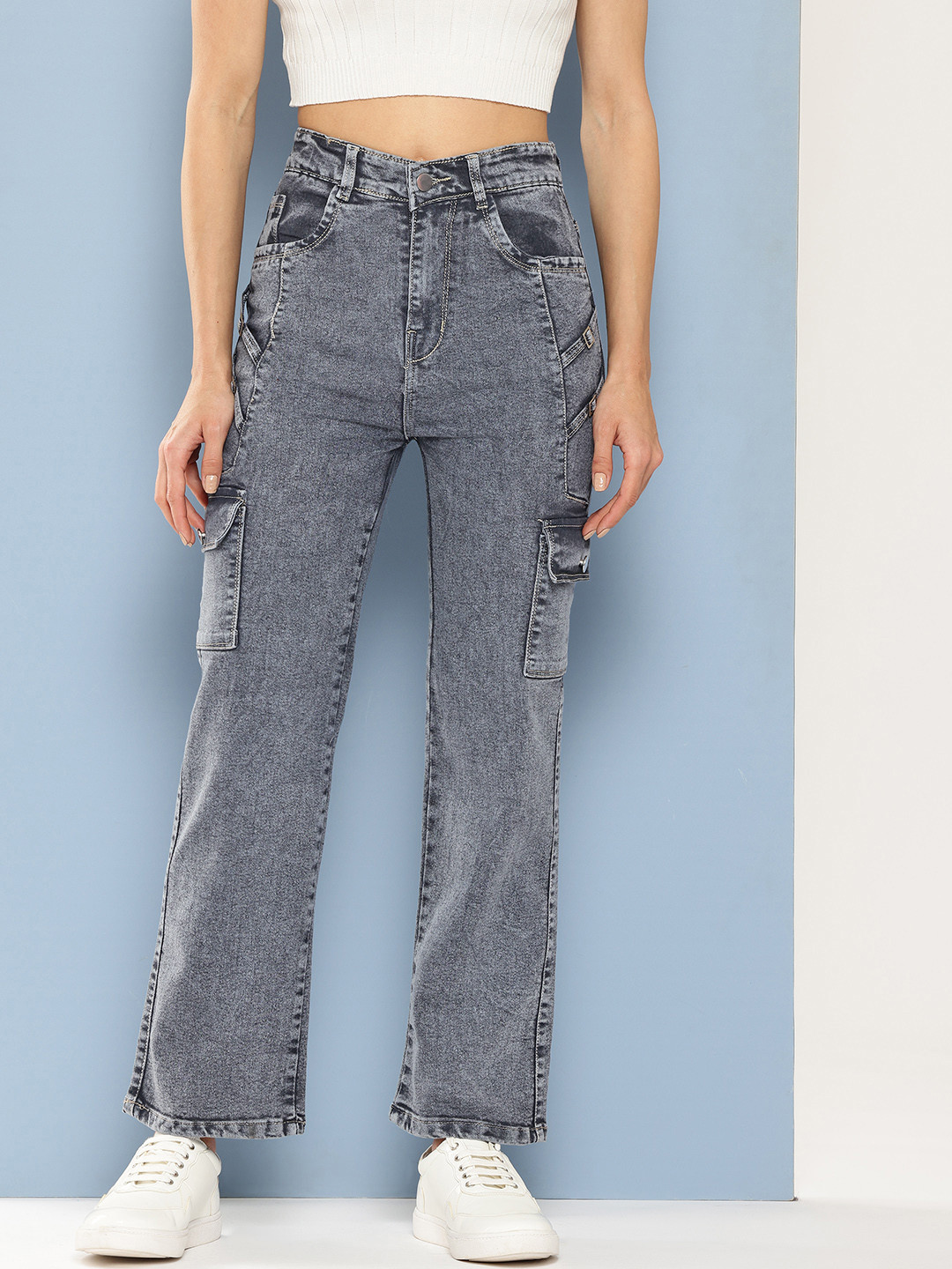 Aarika Women Heavy Fade Cargo Style Jeans