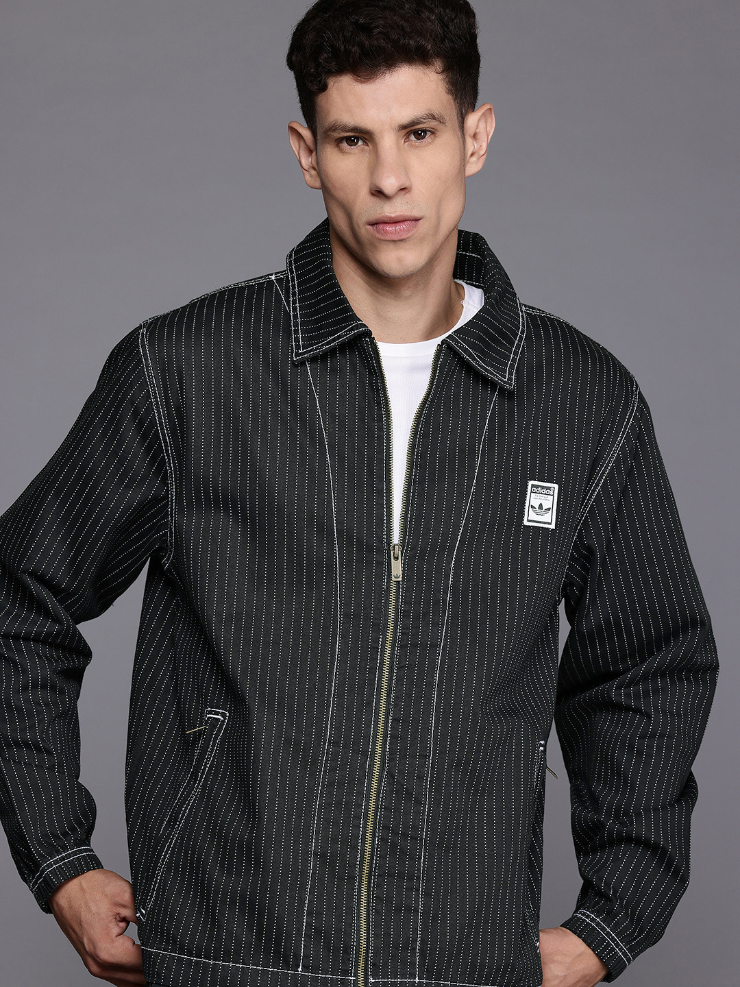 ADIDAS Originals Striped Paneled Wabash Nylon Coach Tailored Jacket