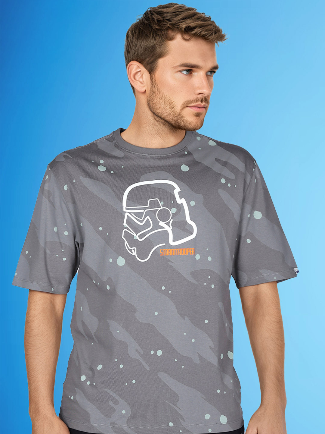 Lee X Stormtrooper Graphic Print Grey Crew Neck Tshirt