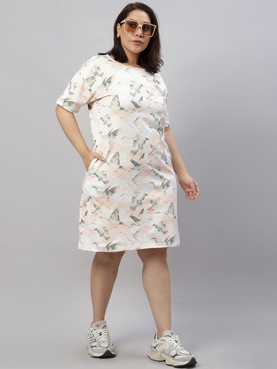 Wear Your Opinion Women Plus Size Soimoi Bird Printed T-Shirt Dress