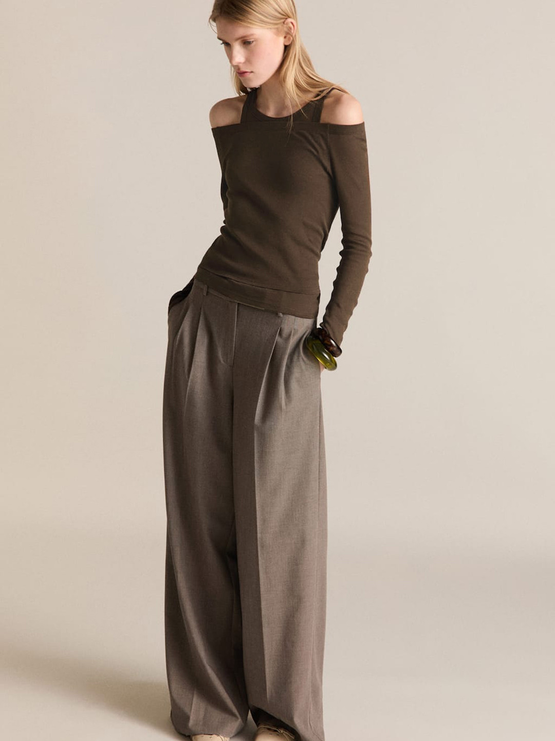 MANGO Cold-Shoulder Pure Cotton Fitted Top