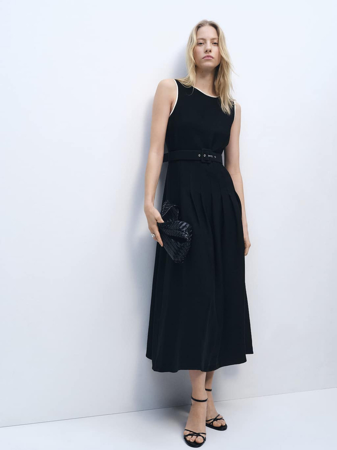 MANGO Belted A-Line Midi Dress