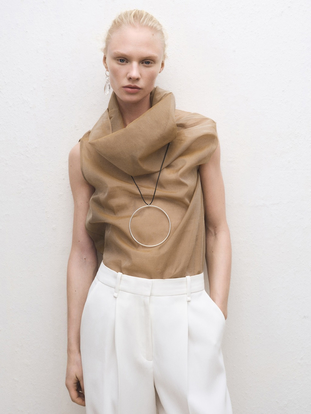 MANGO SELECTION Cotton Silk Cowl Neck Top