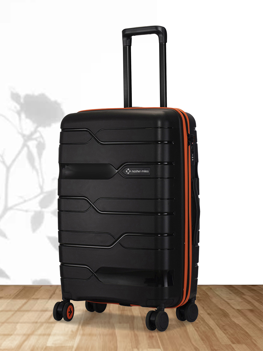 Nasher Miles Cannes Polypropylene Black Orange 24 inch Trolley bag (M)