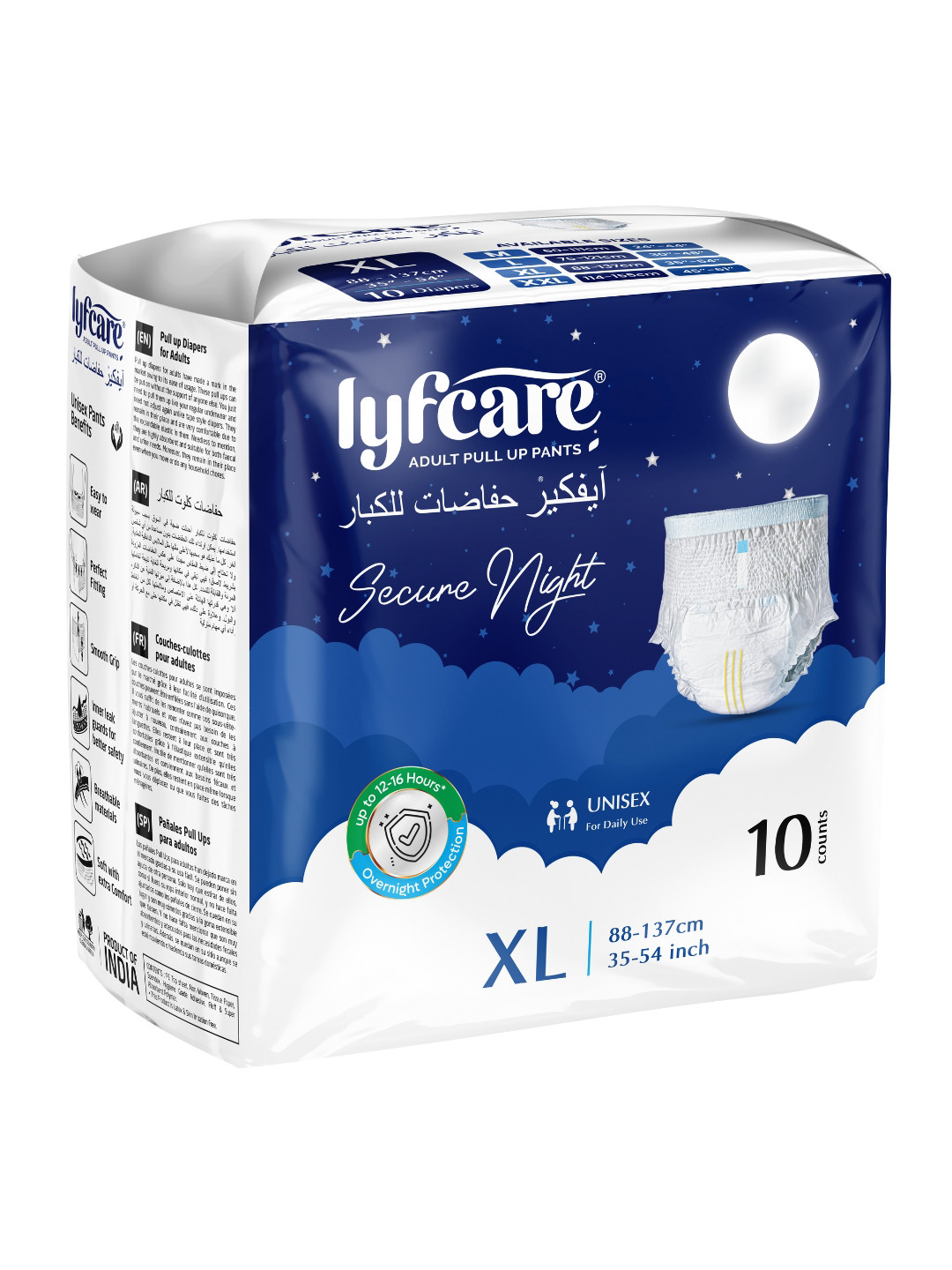 Lyfcare Zero Leakage Adult Pull Up Pants Diapers - XL - 10 Pcs