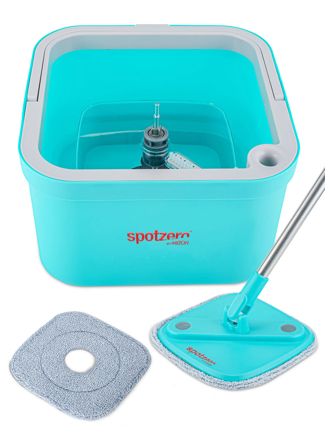 SPOTZERO by MILTON Green Fresh Flow Square Flat Mop with Bucket & 2 Reusable Pads 3L