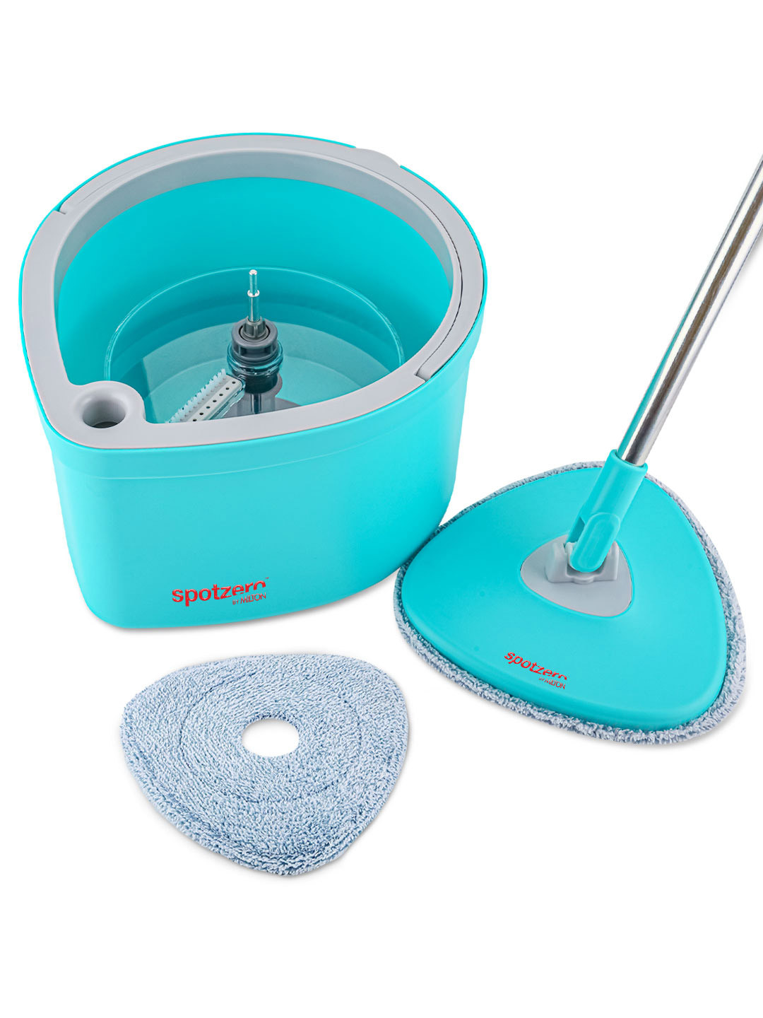 SPOTZERO by MILTON Green Fresh Flow Triangle Flat Mop with Bucket & 2 Reusable Pads-2.6L