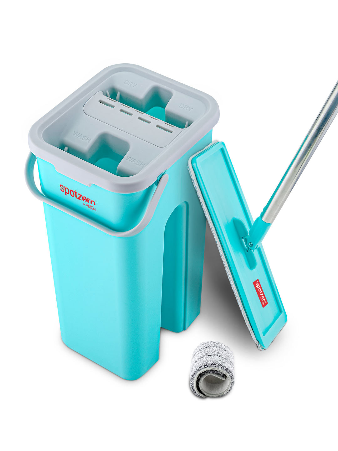 SPOTZERO by MILTON Green Squeeze Flexible Head Mop with Bucket & 2 Reusable Pads 2.8L