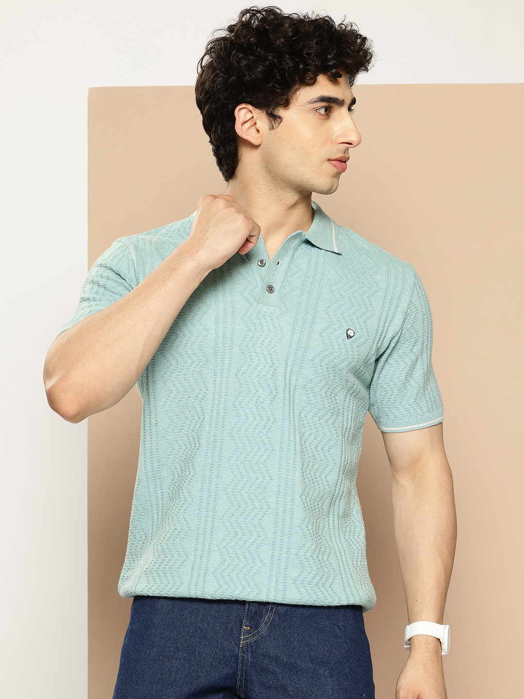 CLAPTON Textured Polo Collar T-shirt