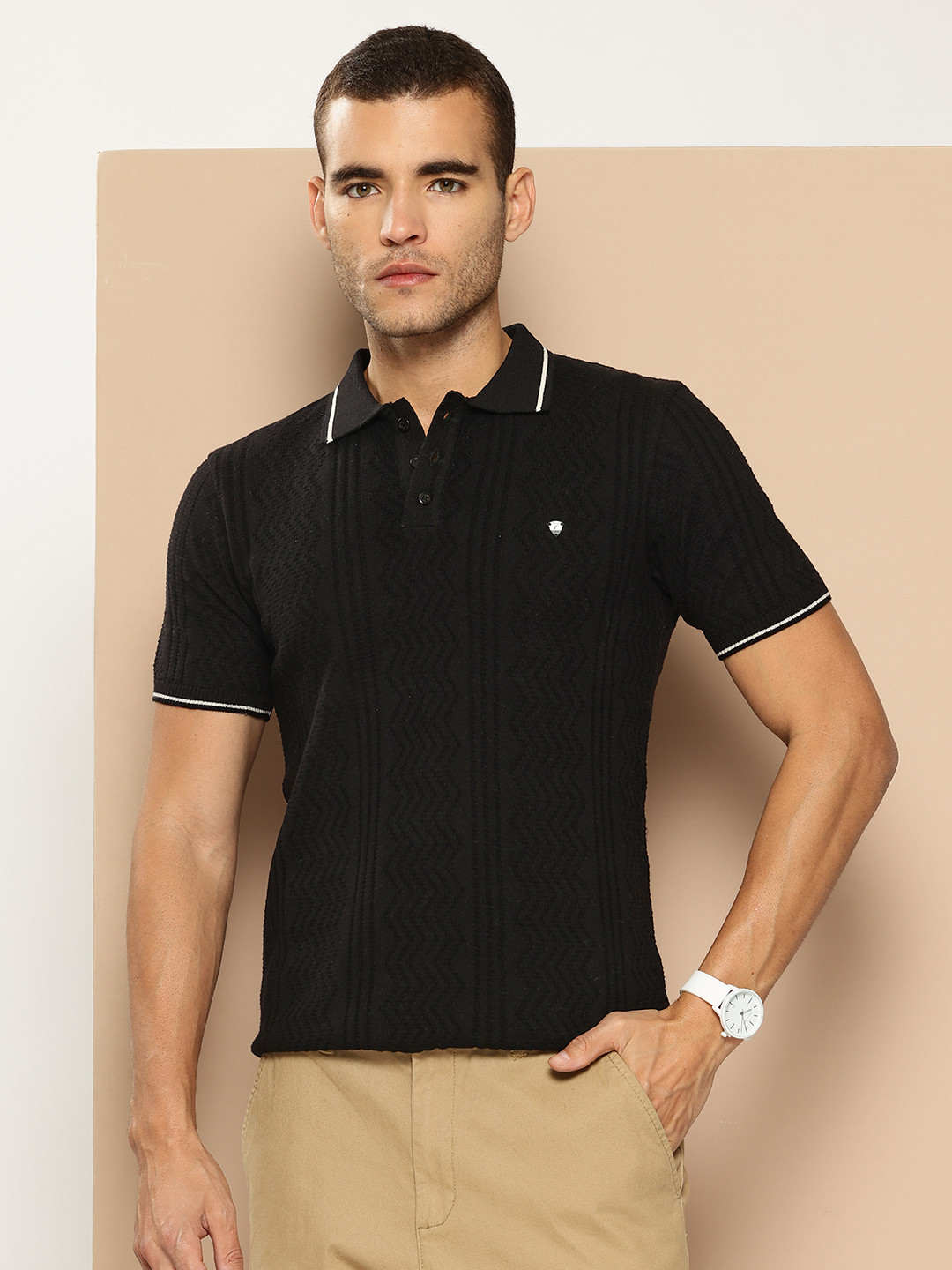 CLAPTON Textured Polo Collar T-shirt
