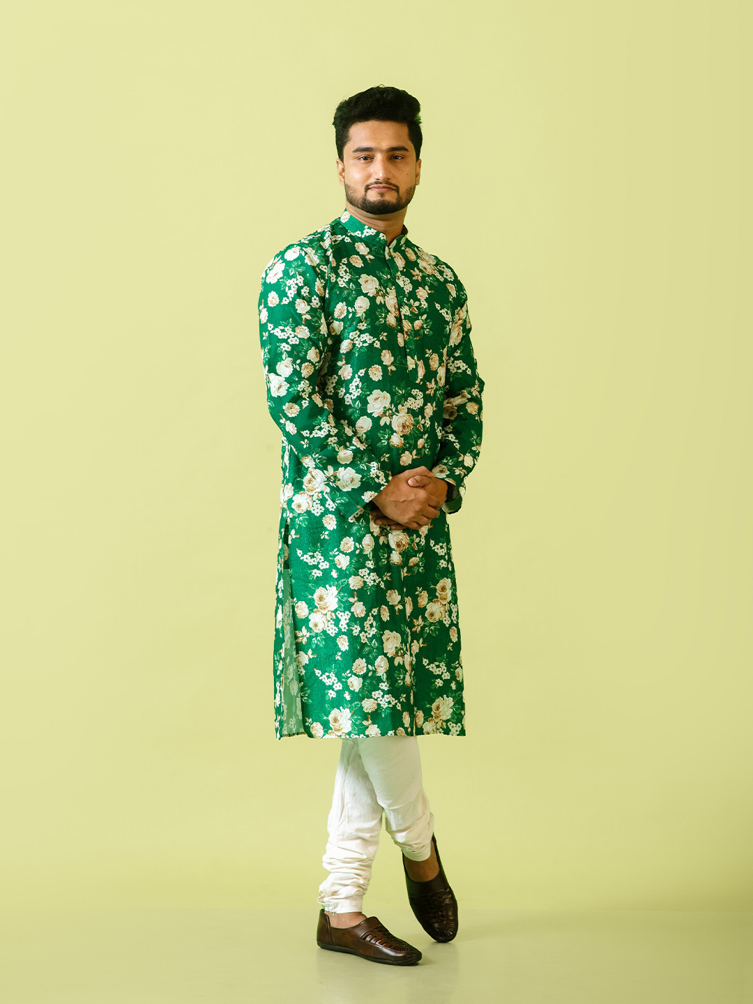 fABRIQ BY FFACE Floral Printed Pure Cotton Mandarin Collar Straight Kurta